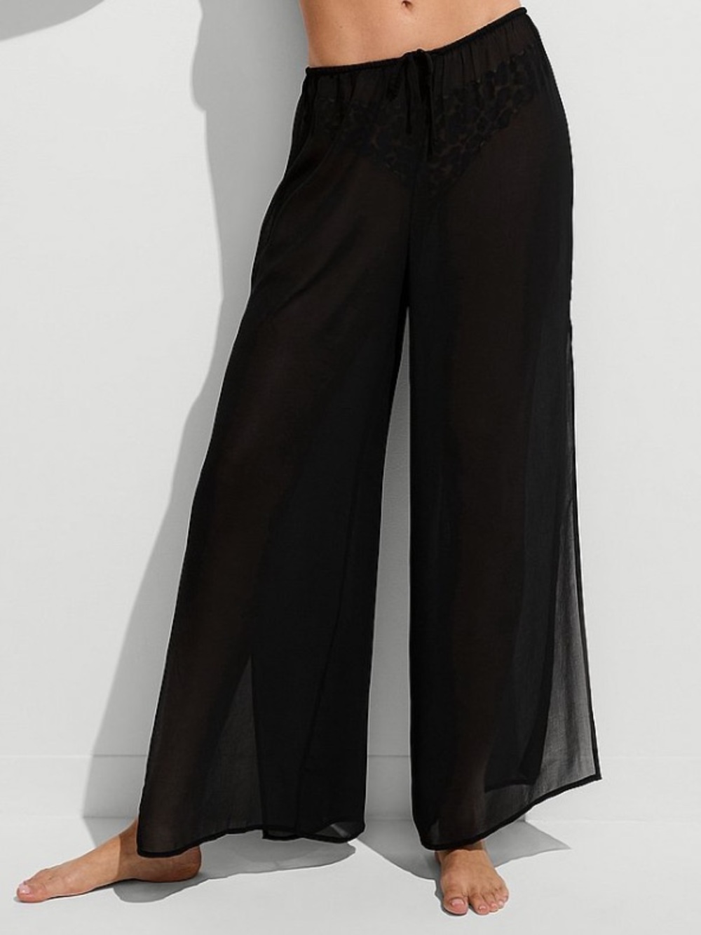 Sheer Wide-Leg Lounge Pants in Black